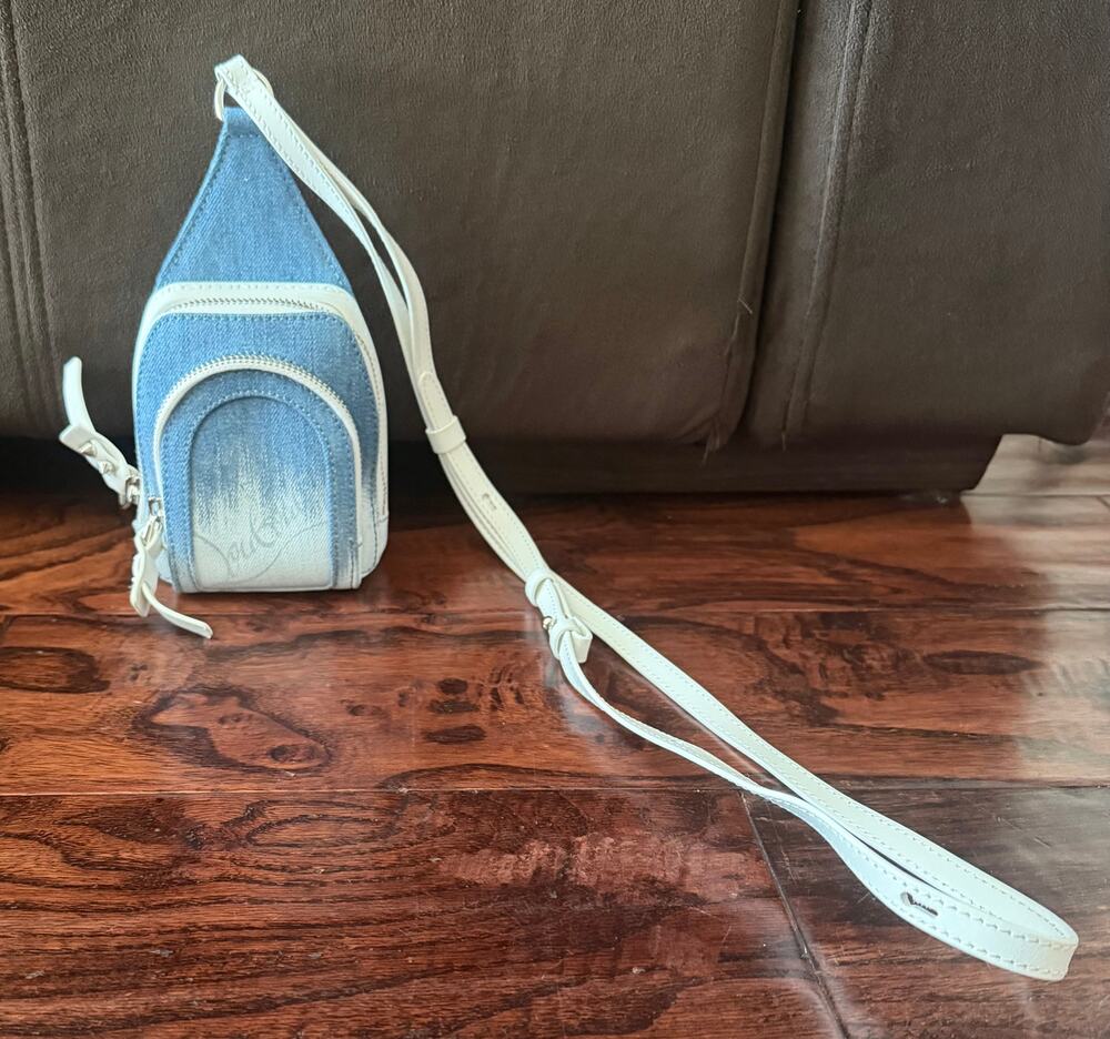 NWT Christian Louboutin Loubifunk Denim Textile Mini Crossbody Sling Style Bag